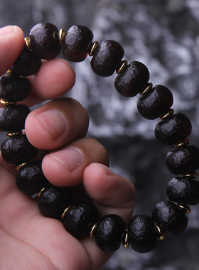 天然老玛瑙手链雕刻回纹盘珠手串手持把玩件男女款单圈佛珠水晶