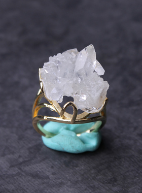 VIVIYEMAO 一物一图 法式个性天然白水晶簇原石戒指指环奇石手饰