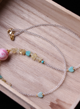 非遗大漆珠项链中国风锁骨链DIY原创设计挂件颈链古风粉色女吊坠