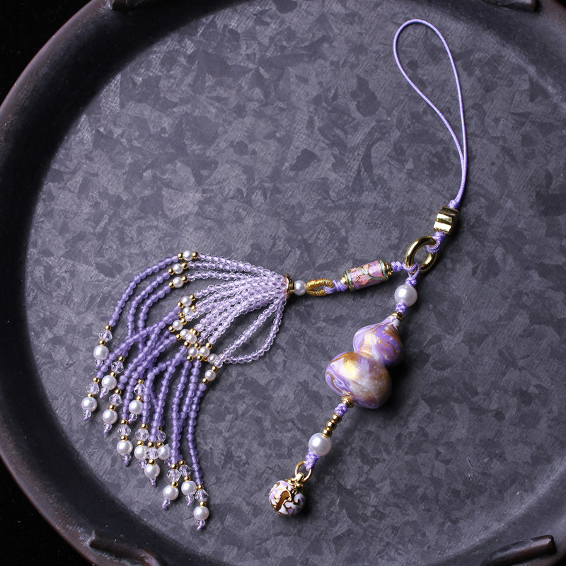 非遗大漆紫色葫芦包包挂件流苏尖晶石压襟挂饰旗袍汉服装饰钥匙扣,淘宝优惠券,粉丝福利购,淘宝优惠卷