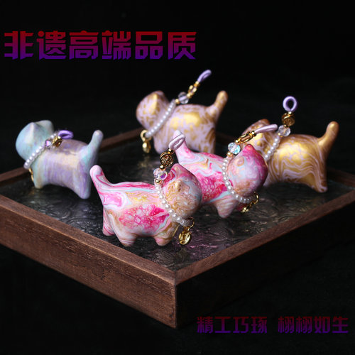 非遗大漆多彩晕染猫咪招财猫包包挂件车钥匙扣旗袍汉服扇子挂饰 - 图2