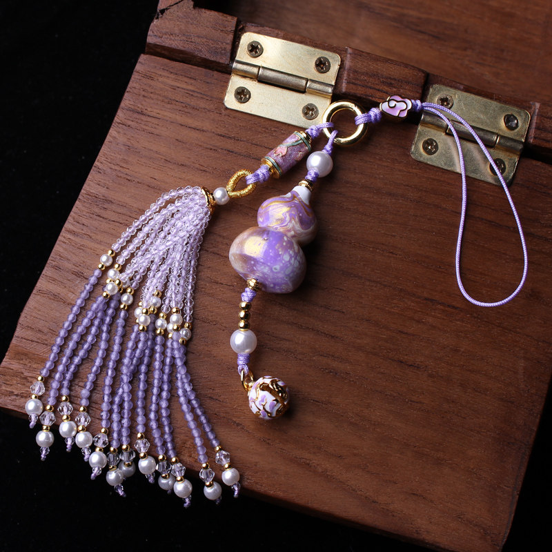 非遗大漆紫色葫芦包包挂件流苏尖晶石压襟挂饰旗袍汉服装饰钥匙扣,淘宝优惠券,粉丝福利购,淘宝优惠卷