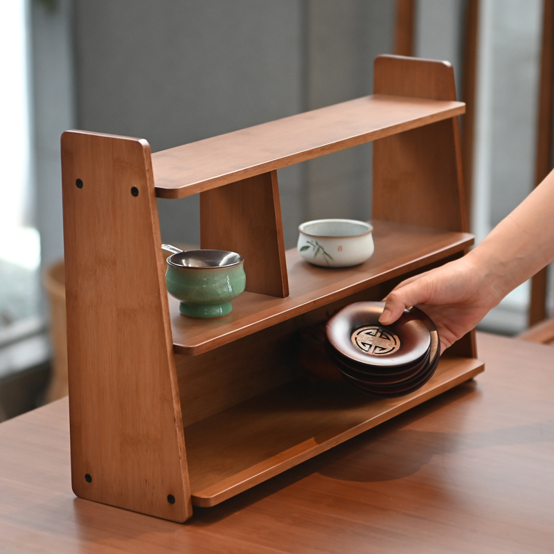祥福趣拼茶架子置物架家用桌面收纳柜博古架茶室茶具架茶架展示架 - 图0