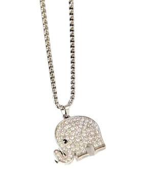 2025秋冬新款潮牌满钻大象钛钢项链  时尚简约大象吊坠长款毛衣链