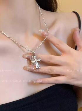 月光石十字钛钢项链女夏季轻奢小众设计感辣妹锁骨链网红配饰