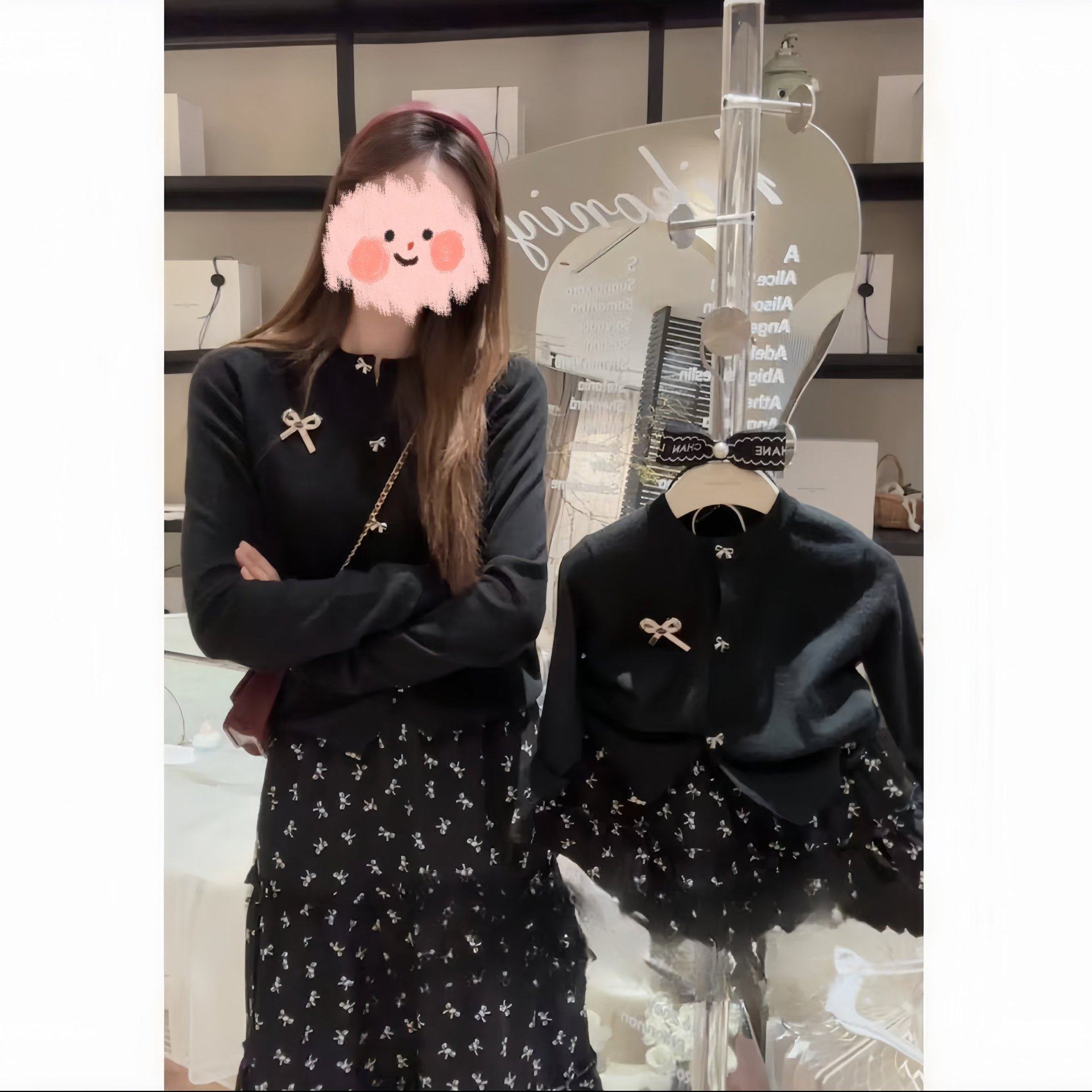 亲子装2024秋季新款亲子气质蝴蝶结长袖开衫母女同款套装潮流,淘宝优惠券,粉丝福利购,淘宝优惠卷