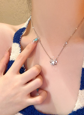 甜美精致闪钻爱心锆石吊坠钛钢项链女轻奢时尚甜酷毛衣链配饰
