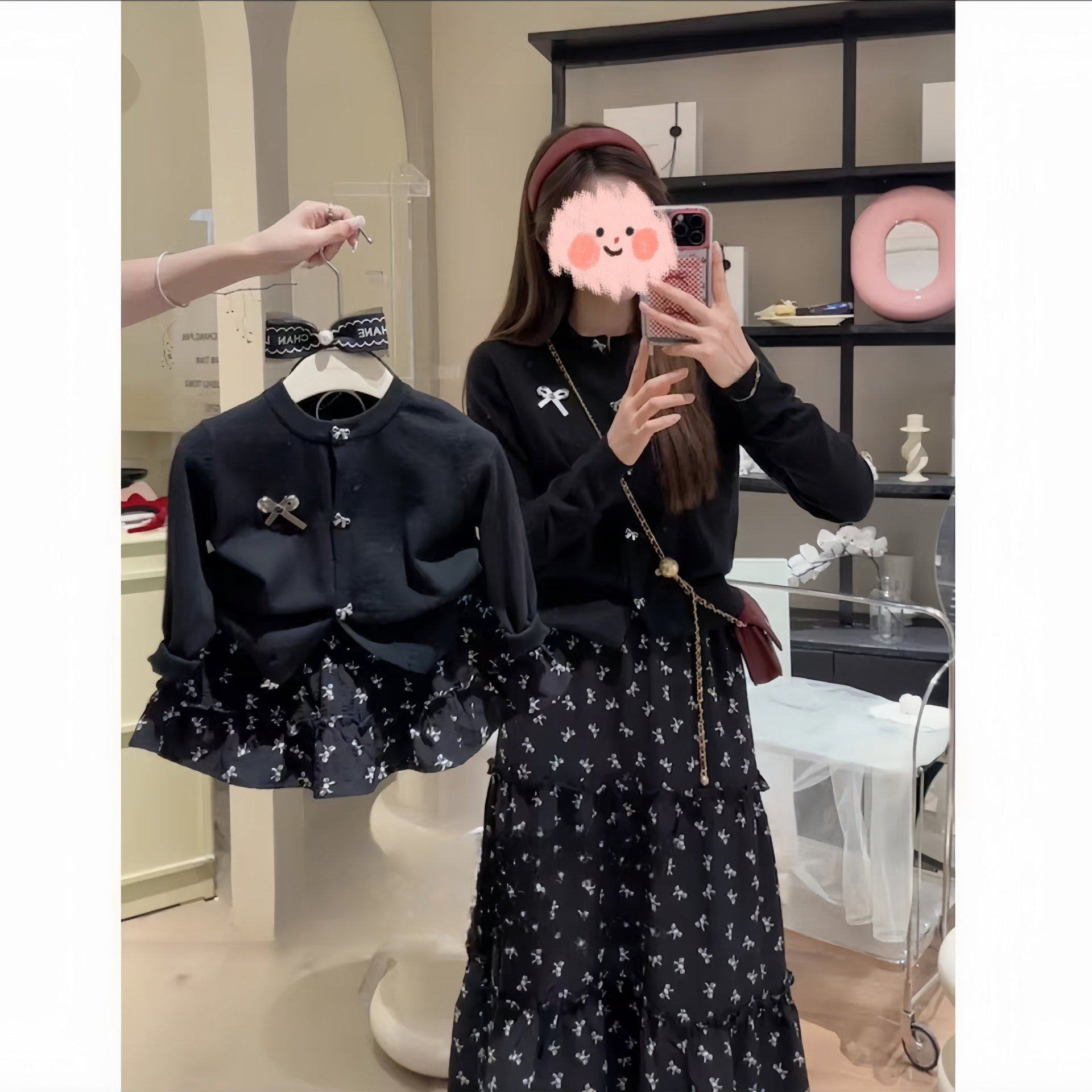 亲子装2024秋季新款亲子气质蝴蝶结长袖开衫母女同款套装潮流,淘宝优惠券,粉丝福利购,淘宝优惠卷