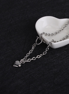 欧美钛钢爱心项链女夏ins冷淡风小众设计粗链条锁骨链嘻哈脖颈链