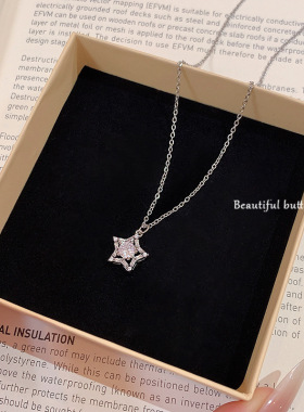 精致满钻锆石五角星钛钢项链女气质轻奢感星形吊坠锁骨链配饰