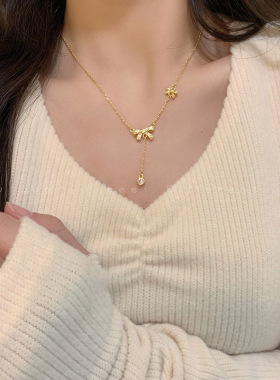 蝴蝶结项链女钛钢小众冷淡风锁骨链2026年新款个性感气质颈链