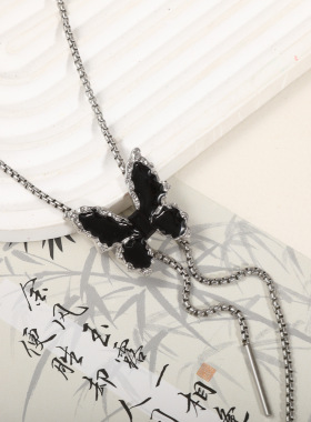 钛钢不掉色可抽拉蝴蝶项链2026新款轻奢小众choker项圈感锁骨