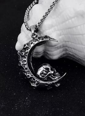 2025秋冬新款复古个性骷髅头钛钢项链  灵魂收割者鬼头月亮毛衣链
