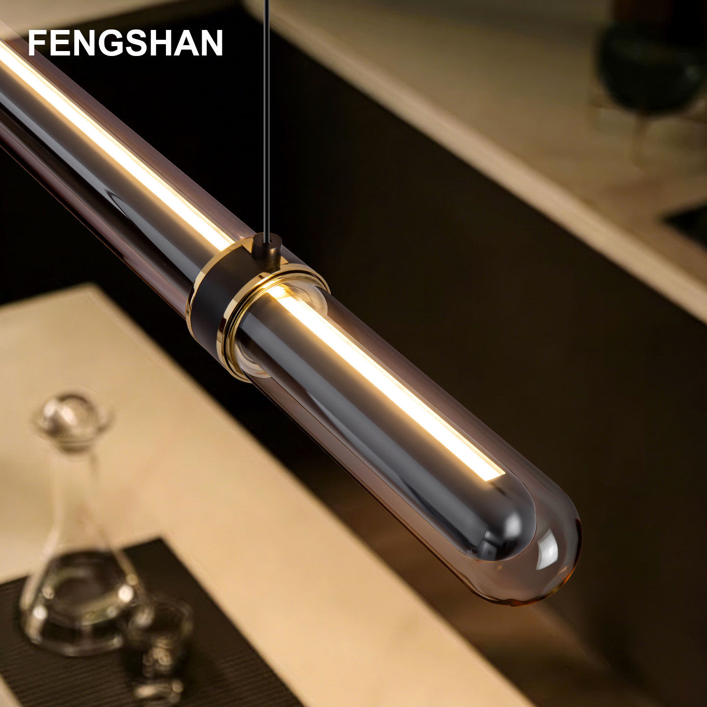 意式轻奢时光隧道餐厅吊灯现代茶室简约岛台吧台餐桌高端一字长条