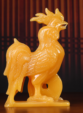 天然米黄玉生肖公鸡摆件玉鸡招财