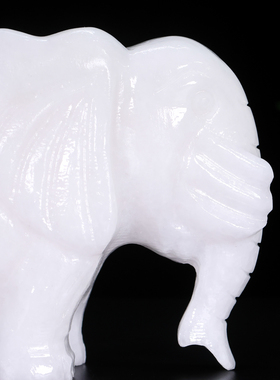 天然阿富汗白玉六牙白象6牙大象玉石雕刻六齿四足白象装饰品摆件