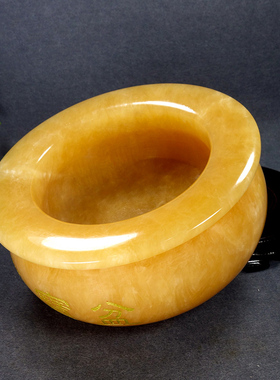 天然黄玉玉石聚宝盆摆件招财进宝客厅玄关前台装饰新中式开业礼品