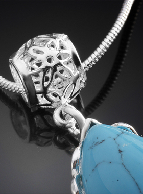 波西米亚风绿松石镀银复古毛衣链