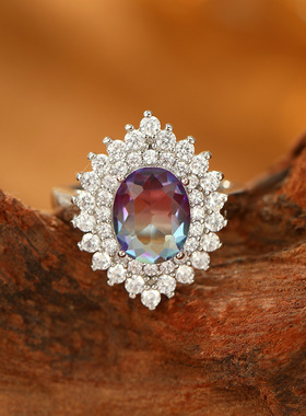 跨境新品满钻锆石戒指女小众欧美轻奢饰品紫渐变色水晶手饰配饰