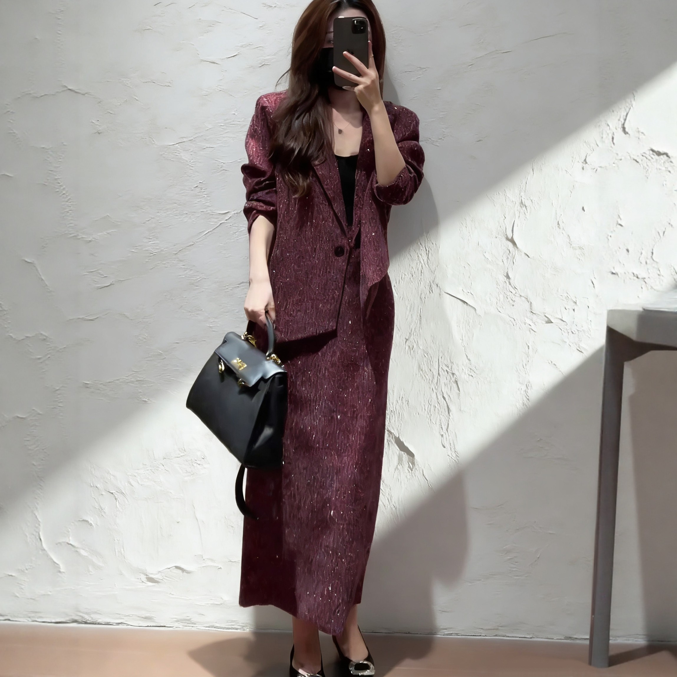 大码西装外套高级感套装胖mm亮闪闪高腰显瘦开叉半身裙两件套装,淘宝优惠券,粉丝福利购,淘宝优惠卷