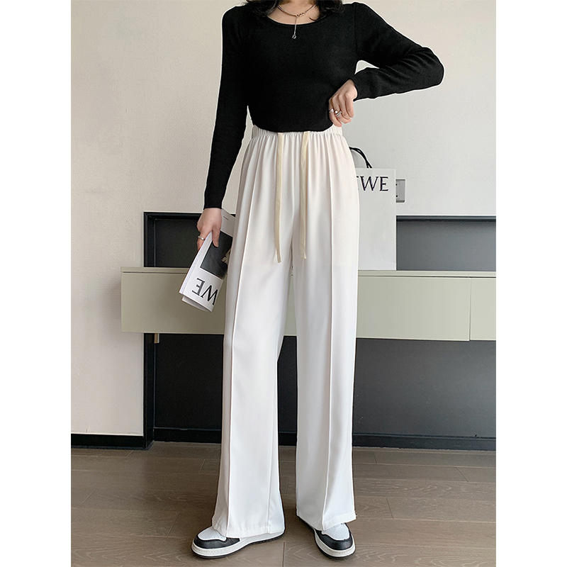 梨形身材裤子女胖妹妹夏季高腰显瘦开叉阔腿裤大码垂感西装休闲裤 - 图0