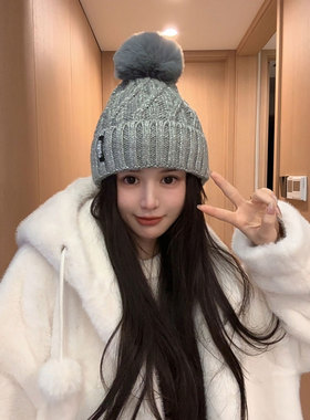 加绒加厚毛线帽子女冬天针织帽