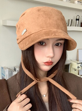 显脸小鸭舌帽女秋冬季防风渔夫帽