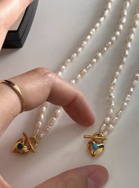 淡水珍珠爱心项链925银锁骨链