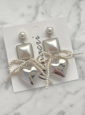 金属爱心串珠珍珠蝴蝶结耳环项链