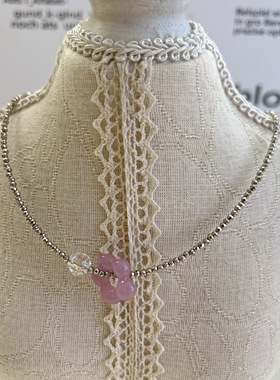 韩国进口新款时尚气质百搭项链粉紫色吊坠洋气甜美气质
