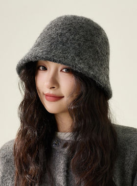 秋冬季高级氛围感毛呢水桶帽女