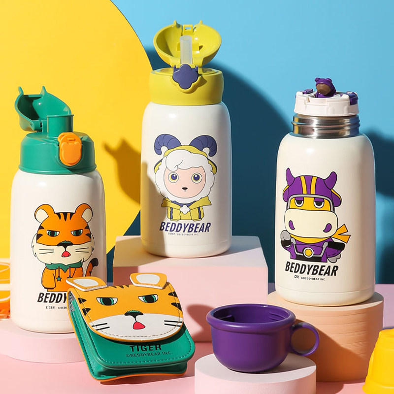 杯具熊儿童保温杯十二生肖龙年带吸管盖直饮三用皮套可爱卡通潮酷,淘宝优惠券,粉丝福利购,淘宝优惠卷