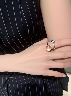 水晶双圆球戒指925韩版女