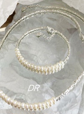 S925银女碎银子珍珠项链