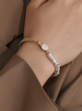 碎银子手链925银编织手工女士