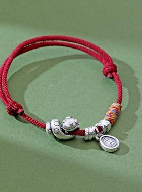 卷卷蛇红绳手链S999银民族风男女