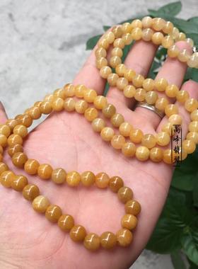 天然老黄玉黄龙玉圆珠a货新疆金丝玉佛珠子项链多圈手链手串男女