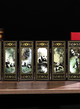 六扇商务风出国送老外中华漆画