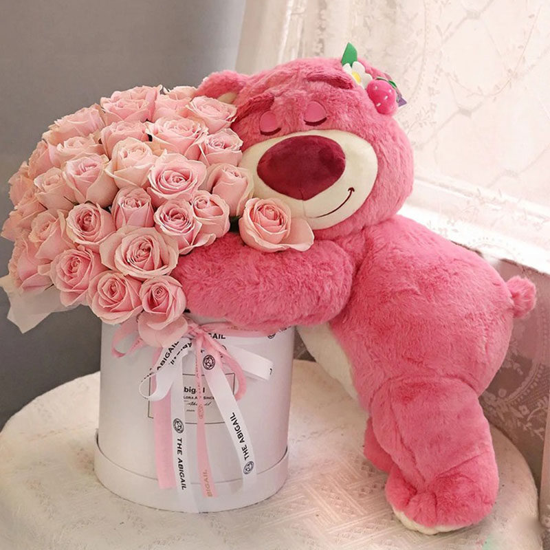 粉色女生睡觉抱枕娃娃大公仔床上趴姿草莓熊毛绒玩具玩偶生日礼物