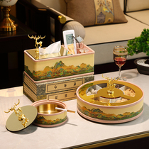 New Chinese Living Room Fruit Tray Tissue Box tea table Tea Table Suit Pendulum practical Sub-grid Dry fruit tray Creative State Tide Snack Pan