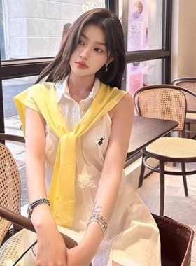 淡黄色针织披肩外搭女配裙子衬衫小坎肩薄款空调房护颈搭肩配饰夏