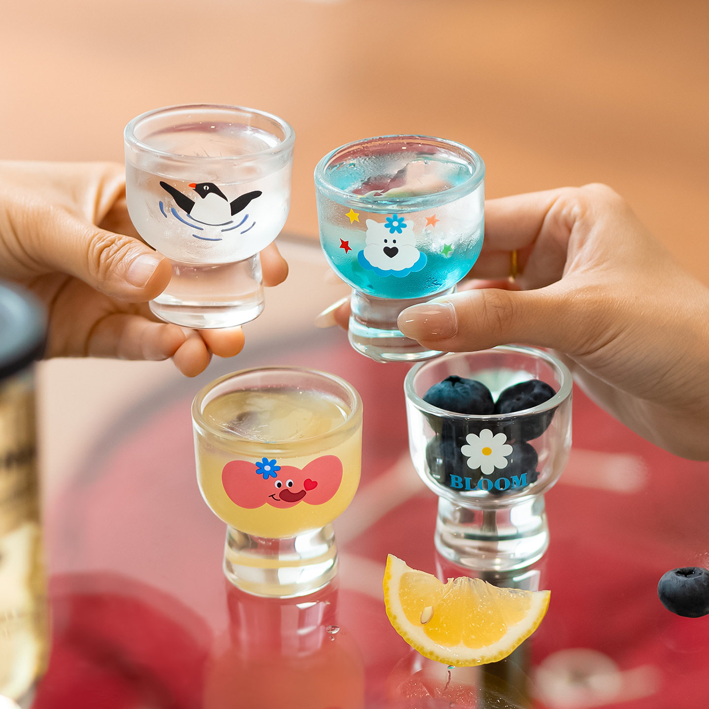 可爱森林聚会小酒杯烧酒杯50ml一两高脚白酒一口清酒家用烈酒杯子