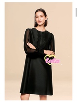 foxey Japan December New high elegant temperament true silk mixed wool one-piece dress bag tax