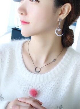 小美星月吊坠项链暗黑系