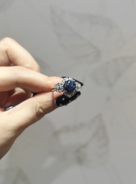 2026新品轻奢复古亮银菱形彼得石百搭钛钢托开口可调节戒指