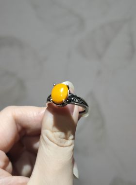 2025新品小众ins风蜜蜡轻奢个性开口调节戒指水晶饰品男女同款