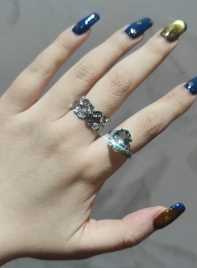 2025新品简约ins风钻切绿水晶钛钢托开口可调节戒指饰品孤品