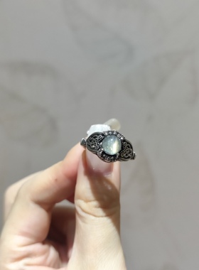 2025新品小众中古款马岛月光石灰月光指环开口可调节戒指饰品