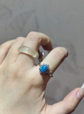 2025新品小众款天然蓝磷灰钛钢托指环开口可调节戒指饰品