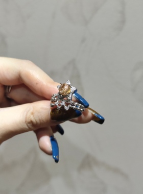 2025新品五角星款金发晶发丝钛钢托指环开口可调节戒指饰品